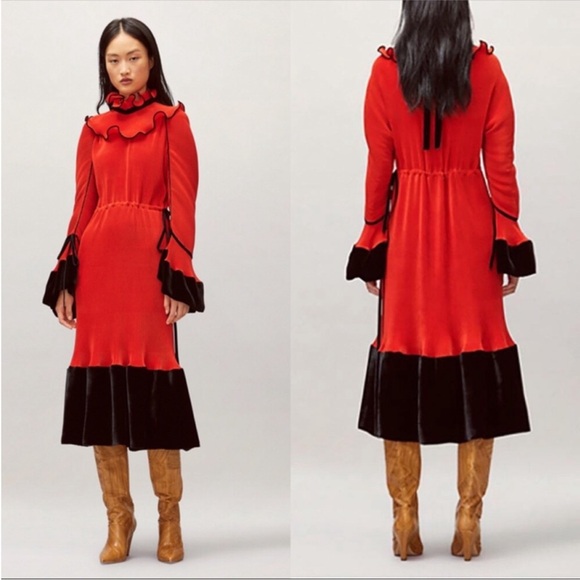 NEW PRICE FIRM Tory Burch Size 4 Runway Red & Black Convertible Midi Dress - Picture 4 of 8